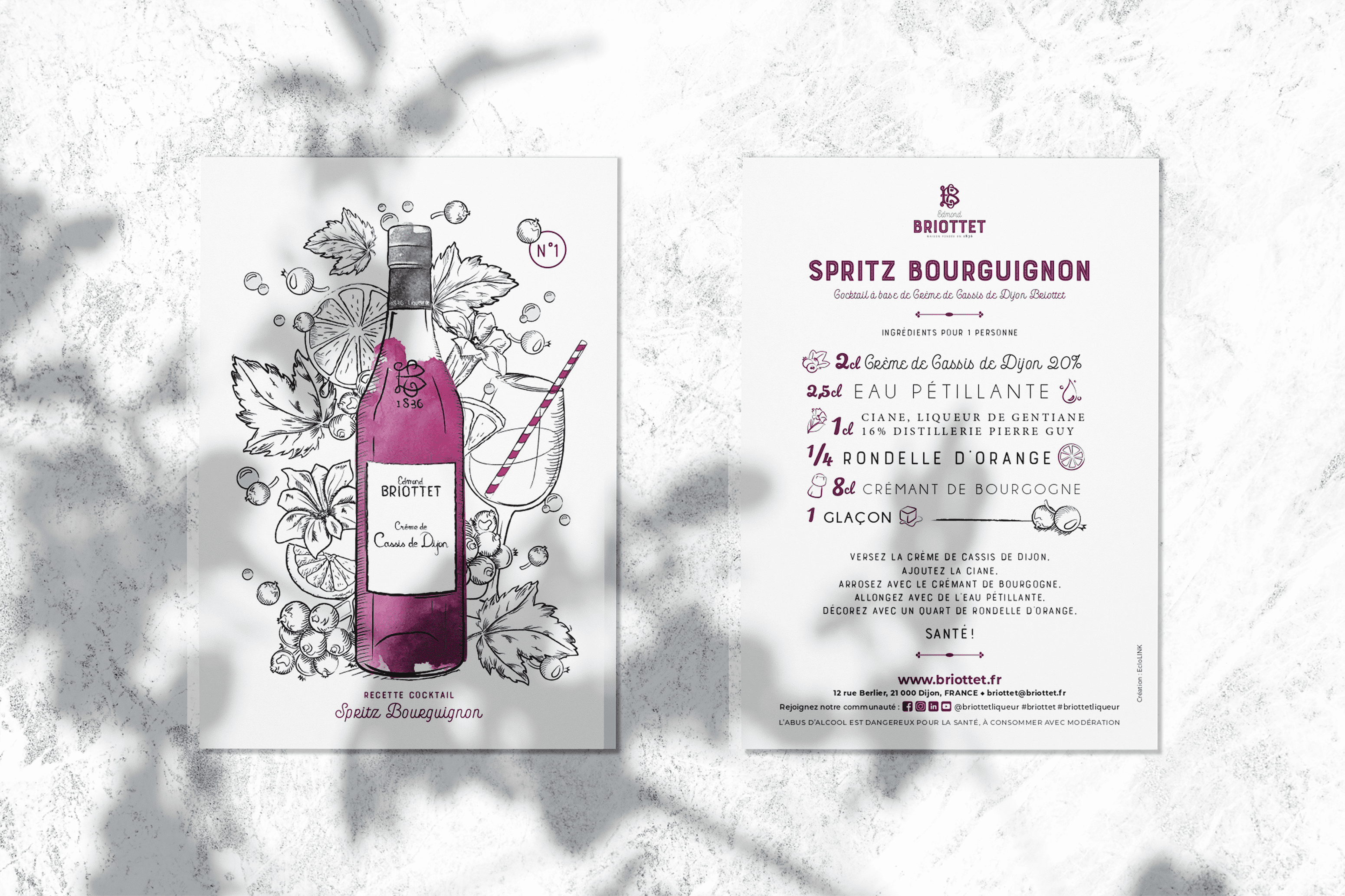 Collection cartes recettes Briottet N°1 Spritz Bourguignon Crème de Cassis de Dijon