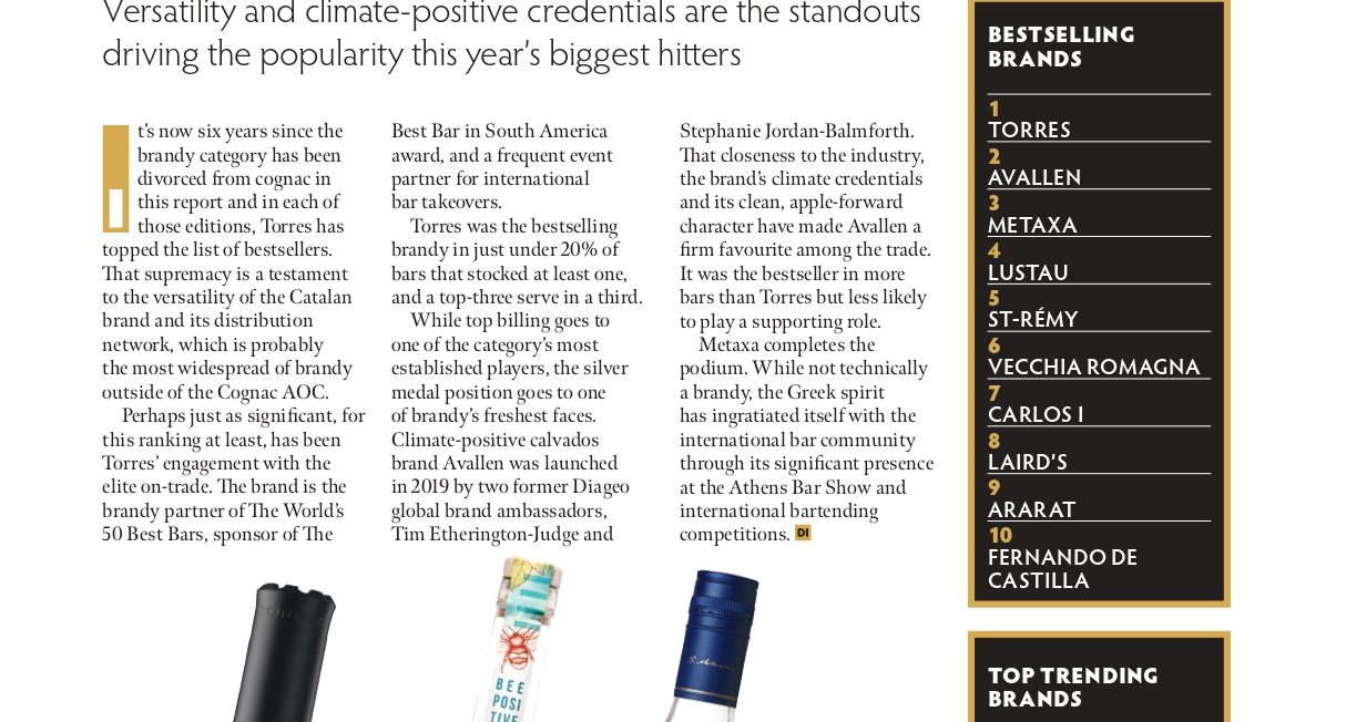 Page du magazine "Drinks international" sur la catégorie BRANDY